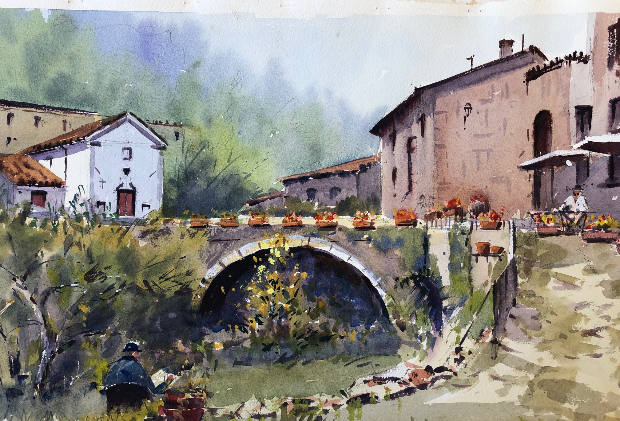 Fivizzano Tuscany - DIana Edwards Watercolour For Sale